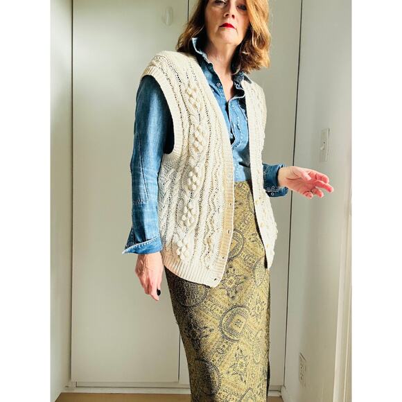 VTG Cableknit Sweater Vest Cream Size Medium Classic Fisherman Knit Fall Staple - Picture 4 of 7
